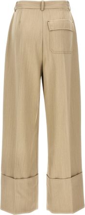 Victoria Beckham High-Waisted Wide-Leg Wool Trousers - Beige