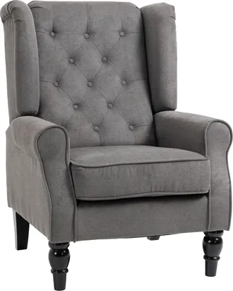 HOMCOM Accent Armchair Home Furniture Retro Tufted Club Wood Fabric Dark Grey | TJ Hughes