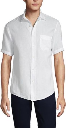 Lands End Traditional Fit Short Sleeve Linen Shirt in White at Nordstrom, Size Small