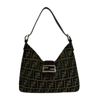 Fendi Pre-owned Shoulder Bags, female, Brown, Size: ONE SIZE Pre-owned Canvas Leather Shoulder Bag