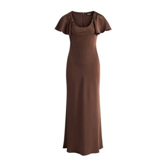 Rotate ROTATE Birger Christensen, Maxi Dresses, female, Brown, Size: 3XS Satin Flowy Sleeve Dress