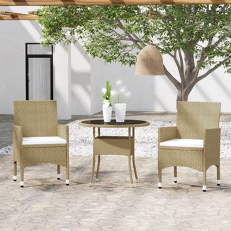 vidaXL Juego De Comedor Para Jard&iacute;n De 3 Piezas Rat&aacute;n Sint&eacute;tico Beige Vidaxl