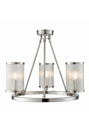 Netlighting Easton 3 Light Semi flush Bright Nickel Ribbed Glass With Bubbles E14 in Grey