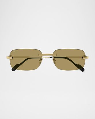 Cartier Men & apos;s Rimless Rectangle Metal Sunglasses