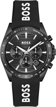 BOSS Strike Chronograph Silicone Strap Watch, 41mm in Black at Nordstrom