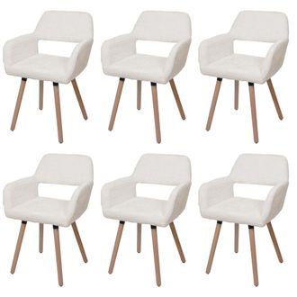 Hhg Hhg - Lote De 6 Silla De Comedor 867 Ii, Silla De Cocina Silla Tapizada, Madera Tela/textil Chenilla (465g/m&sup2;) Mvg, Crema