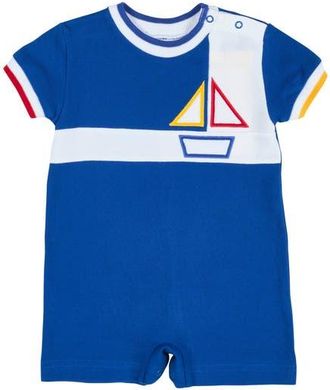 Florence Eiseman Pique Knit Shortall With Sailboat in Royal /White at Nordstrom, Size 18M
