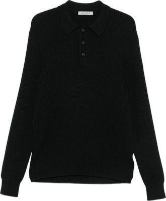 La Fileria Waffle-knit Long-sleeve Polo Shirt