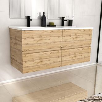 Aurlane Mueble De Ba&ntilde;o 120cm 4 Cajonesroble Natural + Lavabo De Cer&aacute;mica Blanco - Timber 120