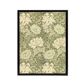 Artery8 Chrysanthemum Flower Pattern Framed Canvas Wall Art Print William Morris in Green | Size: W24 x H32