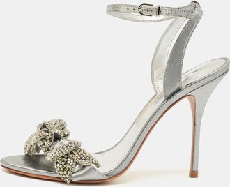 Sophia Webster Silver Leather Lilico Crystal Ankle Strap Sandals