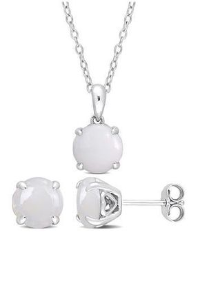 Delmar Round Opal Stud Earrings & Pendant Necklace Set in White at Nordstrom Rack