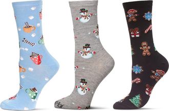 MeMoi Christmas Assorted 3-Pack Crew Socks in Pink at Nordstrom, Size 9