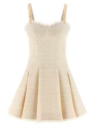 Balmain Off White Textured Sweet Heart Neck Mini Dress