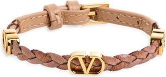 Valentino Garavani VLOGO Braided Leather Bracelet in Rose at Nordstrom