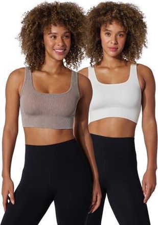 Yogalicious Assorted 2-Pack Veyra Rib Seamless Sports Bras in Tiramisu/White Dove at Nordstrom Rack, Size Large