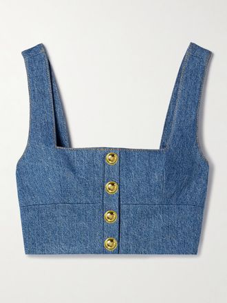 Adam Lippes Crop Top In Denim Con Bottoni Decorativi Quinn - Blu