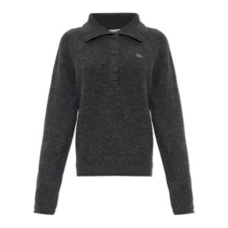 Lacoste Maglione Polo in Lana a Maniche Lunghe - - Knitwear - Donna - Grigio - L