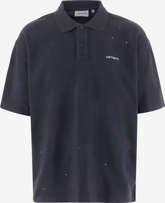 Carhartt Work in Progress Mens Polo Shirt Cotton Dark Navy T-shirts And Polos