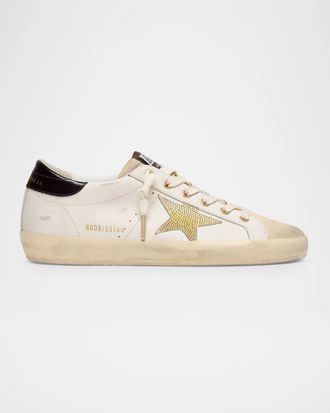 Golden Goose Super-Star Mixed-Leather Strass Low-Top Sneakers