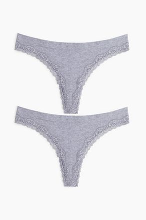 H&M 2er-Pack Nahtlose Tangas mit Spitzenbesatz - Grau