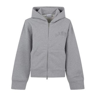Ganni Hoodies & sweatvesten, Dames, Grijs, XS, Katoen, Twee-weg Zip Hoodie
