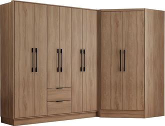 Vente-Unique Armario esquinero de 8 puertas y 2 cajones - L263 cm - Color: natural - FEOVA