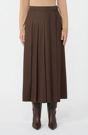 Max Mara Fastoso Pleated Stretch Virgin Wool Skirt in Chocolate at Nordstrom, Size 6