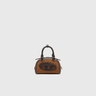 Diesel 1DR Dome - Small bowling bag in suede and grainy PU - Crossbody Bags - Woman - Brown