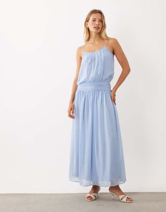 Asos vestito maxi in chiffon con vita scesa blu