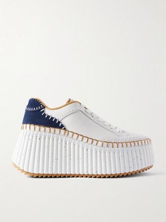 Chloé Sneakers Platform In Pelle Con Finiture In Camoscio Nama - Bianco