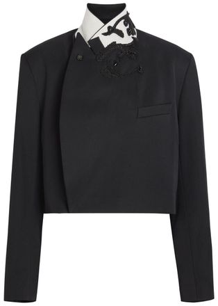 Dries Van Noten Bosea Embroidered Contrasting Collar Wool Blazer - Black - S (UK8-10 / S)