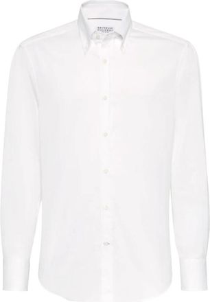 Brunello Cucinelli Witte Button-Down Shirt Met Gekromde Zoom - Heren - Zakelijke Overhemden - Wit - M - Overhemden
