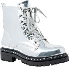 Chase + Chloe by Intouch Footwear Mira Studded Lug Combat Boot in Silver Mirror at Nordstrom Rack, Size 5.5