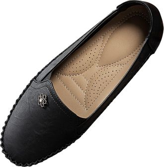 Generic Womens Loafers & Moccasins Casual Shoes for Women Casual Heels Shoes for Leather Comfortable Lightweight Work Driving Wide Width Loafer (Black,7.5)