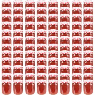 vidaXL Vidaxl - Tarros De Mermelada De Vidrio Tapa Blanca Y Roja 96 Uds 230 Ml