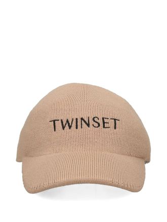 Twin-Set embroidered-logo knitted baseball cap - women - Wool/Acrylic - One Size - Neutrals
