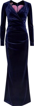 Talbot Runhof Gathered Velvet Gown - Navy - 42 (UK16 /xl)