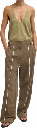 Tibi Nylon Zipper Trouser - Short Length In Taupe