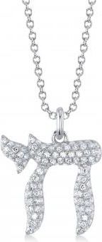 Allurez Diamond Chai Hebrew Pendant Necklace 14K White Gold (0.30ct)