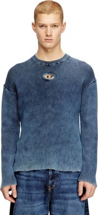 Diesel Cut-out ribbed jumper with Oval D plaque - Knitwear - Man - Blue