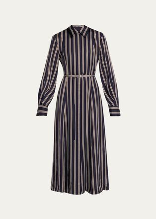 Jason Wu Striped Satin Long-Sleeve Belted Midi Shirtdress