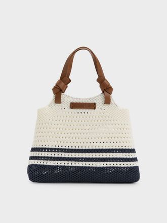 Charles & Keith Mini Ida Striped Knitted Tote Bag