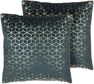 Beliani Set of 2 Decorative Cushions CELOSIA Velvet 45 x 45 cm Teal Geometric Pattern