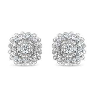 House of Brilliance Silver 1/2 Ct RoundDiamond Halo Cluster Stud Earring in White at Nordstrom