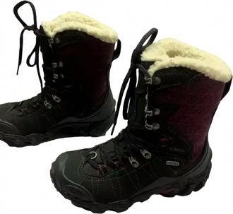 Oboz Footwear Womens Bridger Insulated Waterproof 9 Inch Leather Snow Boots In Black, Purple