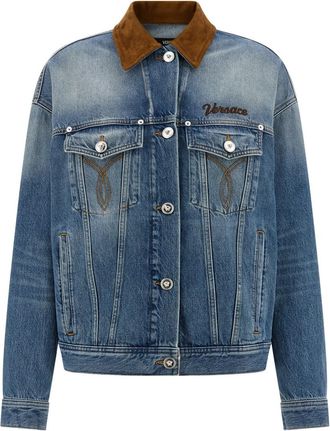 Versace Blue Solid Shirt Collar Jacket