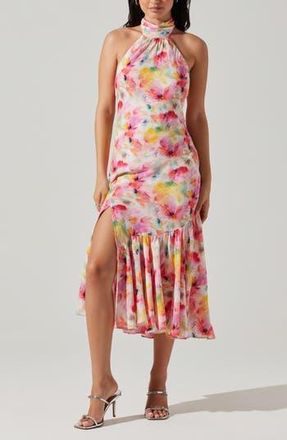 ASTR the Label Caspia Halter Dress in Pink Multi Coral at Nordstrom Rack, Size Medium