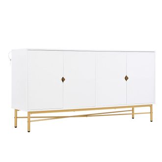 Urban Meuble Aparador blanco geom&eacute;trico estriado de 4 puertas patas doradas