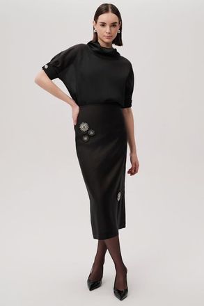Exquise Embellished Button Skirt in Black at Nordstrom, Size Medium